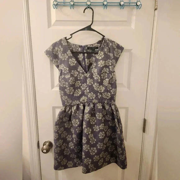 French Connection Size 2 Purple Checkered Floral V Neck Mini Dress Short Sleeved - Picture 1 of 5
